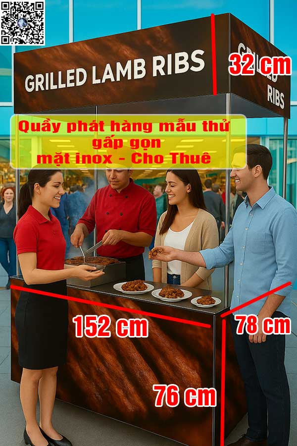 quầy phát hàng mẫu gấp gọn mặt inox cho thuê