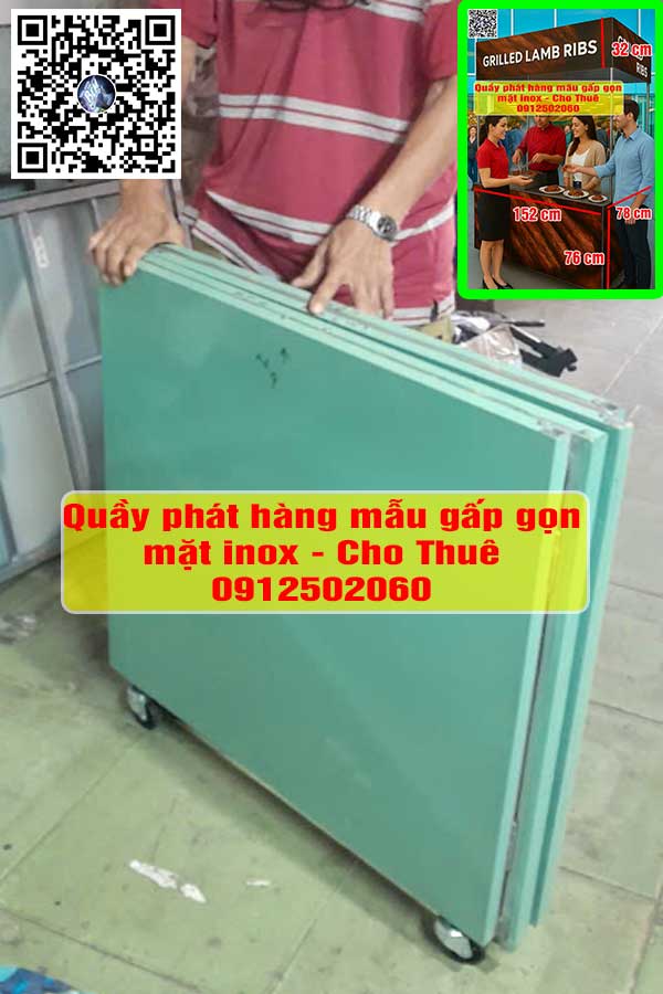 Xe đẩy bán hàng gấp gọn mặt inox lớn cho thuê