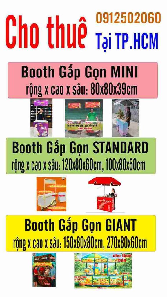 Hệ thống Booth gấp gọn theo ba quy mô MINI, STANDARD và GIANT, phù hợp nhiều loại sự kiện và số lượng PG khác nhau.